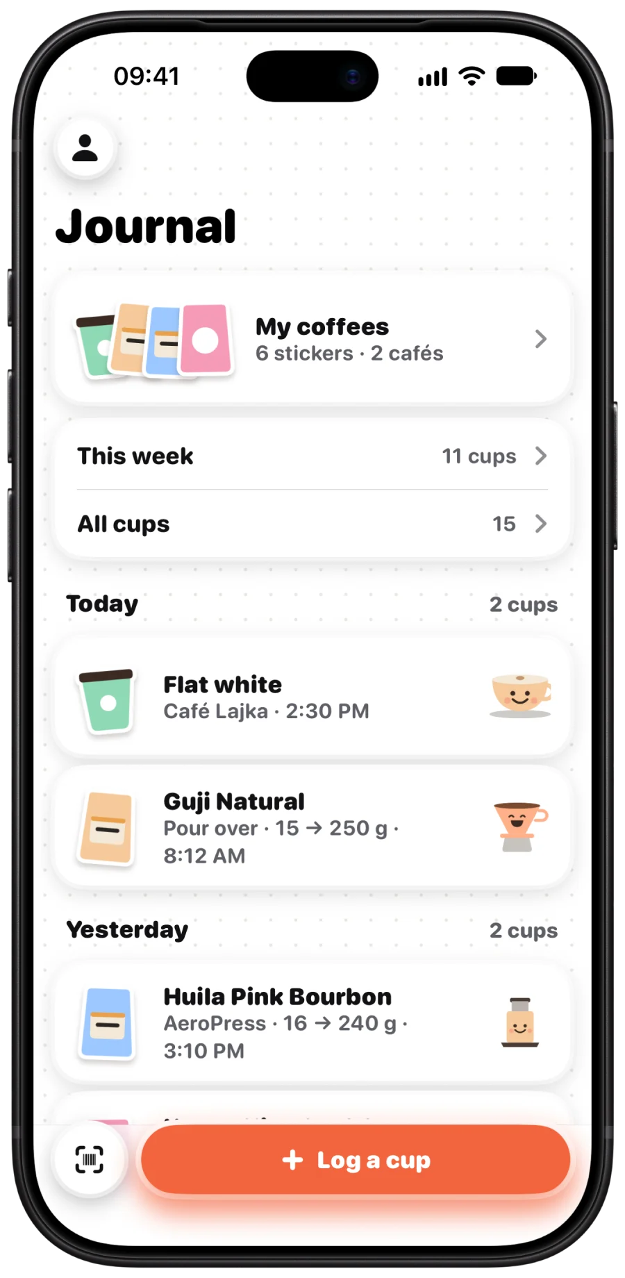 The Cuptale journal with today's and yesterday's cups
